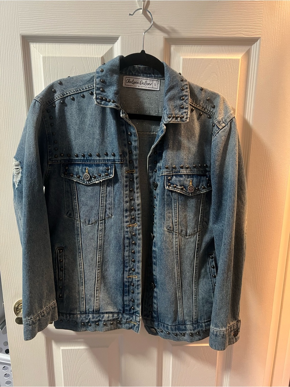 Chelsea & Violet Light Blue Denim Jacket with Stud Accents